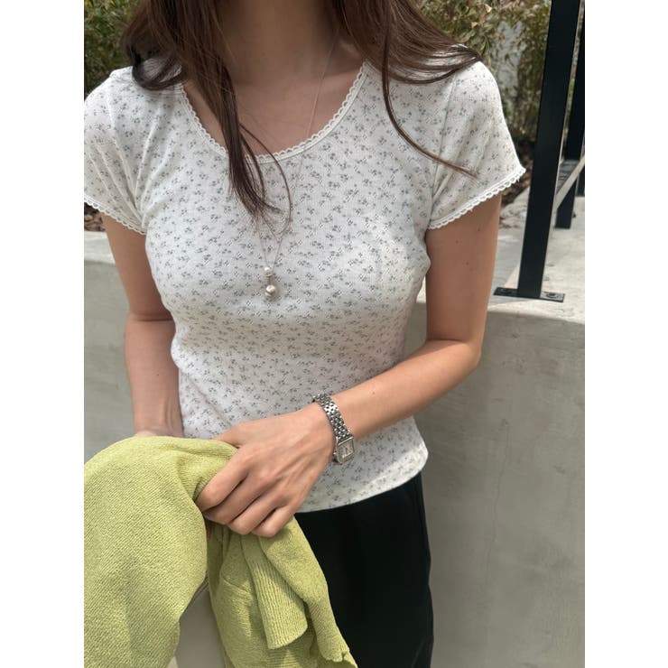 フラワーレースコットンＴシャツ 韓国ファッション | mood in seoul | 詳細画像3 