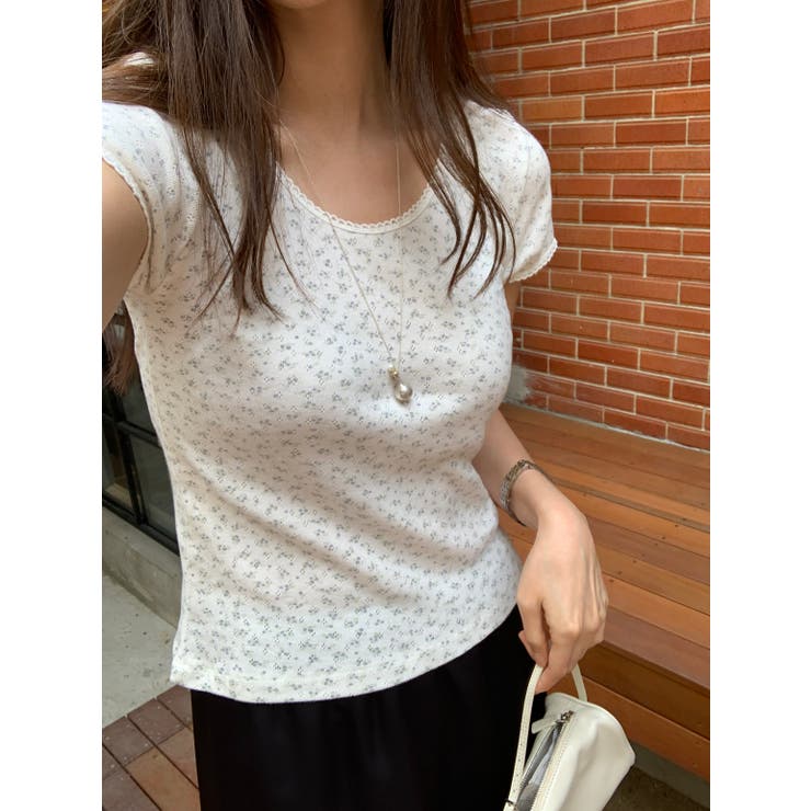 フラワーレースコットンＴシャツ 韓国ファッション | mood in seoul | 詳細画像6 