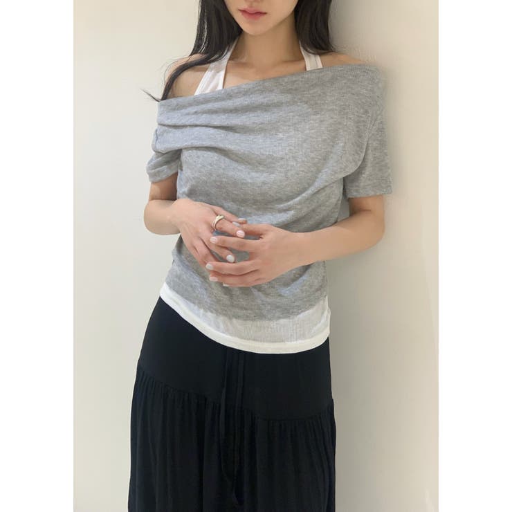 ホルターネックドレープＴシャツセット　韓国ファッション | mood in seoul | 詳細画像1 