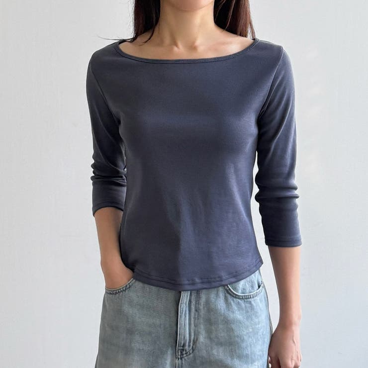 ボートネック7分袖Ｔシャツ 韓国ファッション | mood in seoul | 詳細画像2 