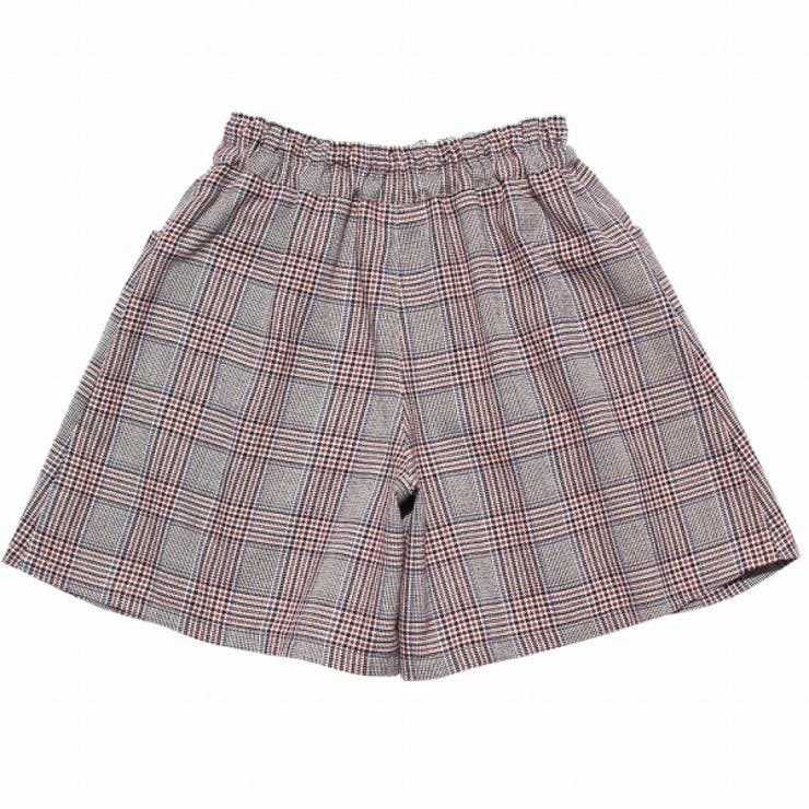 普段着通学着レトロチェック柄ウエスト総ゴムキュロットパンツ
