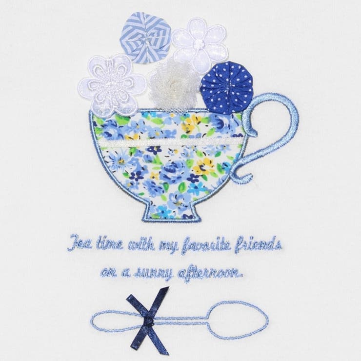 普段着通学着お花モチーフ＆ティーカップ刺繍フリル袖
