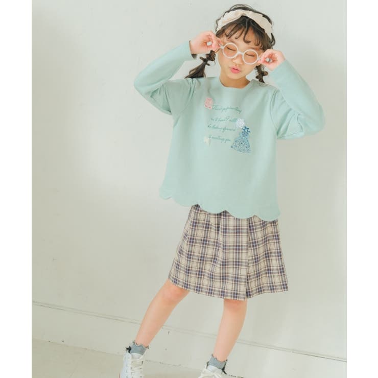 普段着通学着バレエ＆お花＆リボンモチーフ付き裾スカラップ裏毛