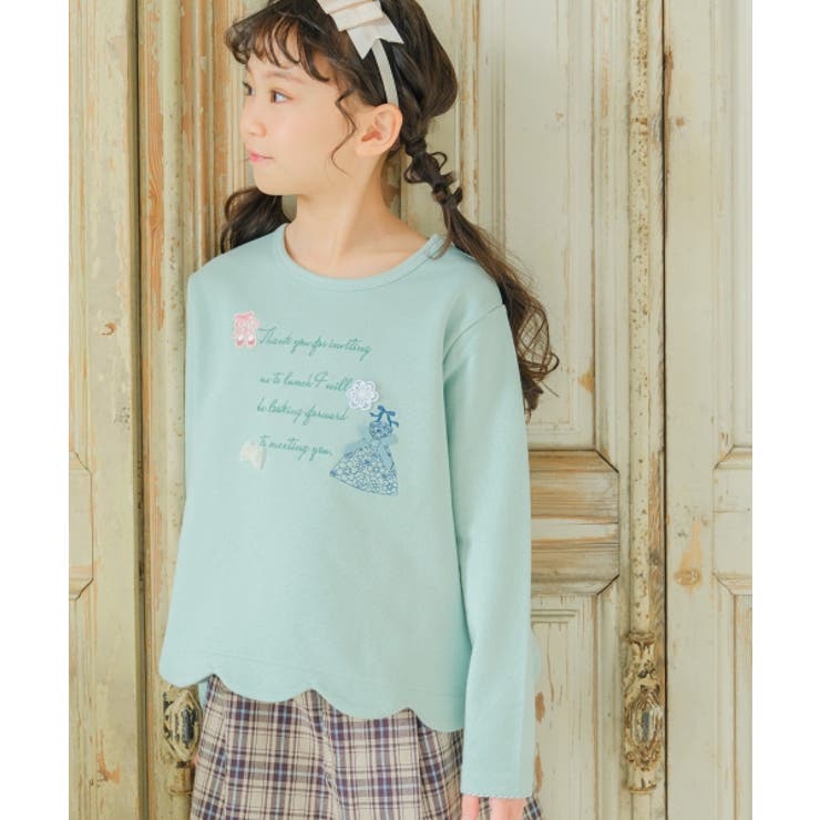普段着通学着バレエ＆お花＆リボンモチーフ付き裾スカラップ裏毛