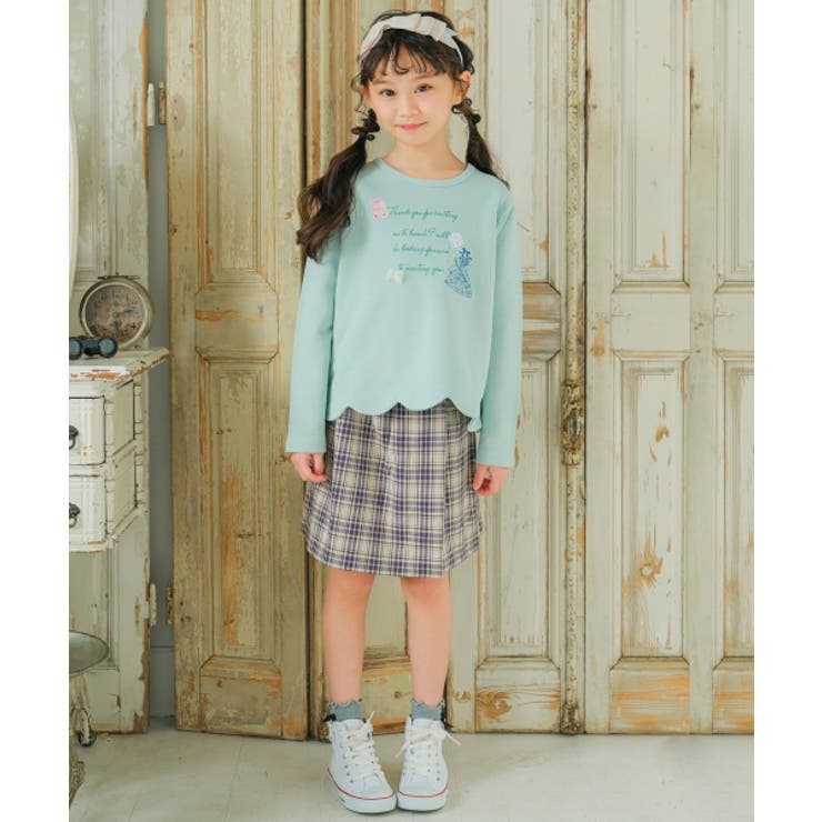 普段着通学着バレエ＆お花＆リボンモチーフ付き裾スカラップ裏毛