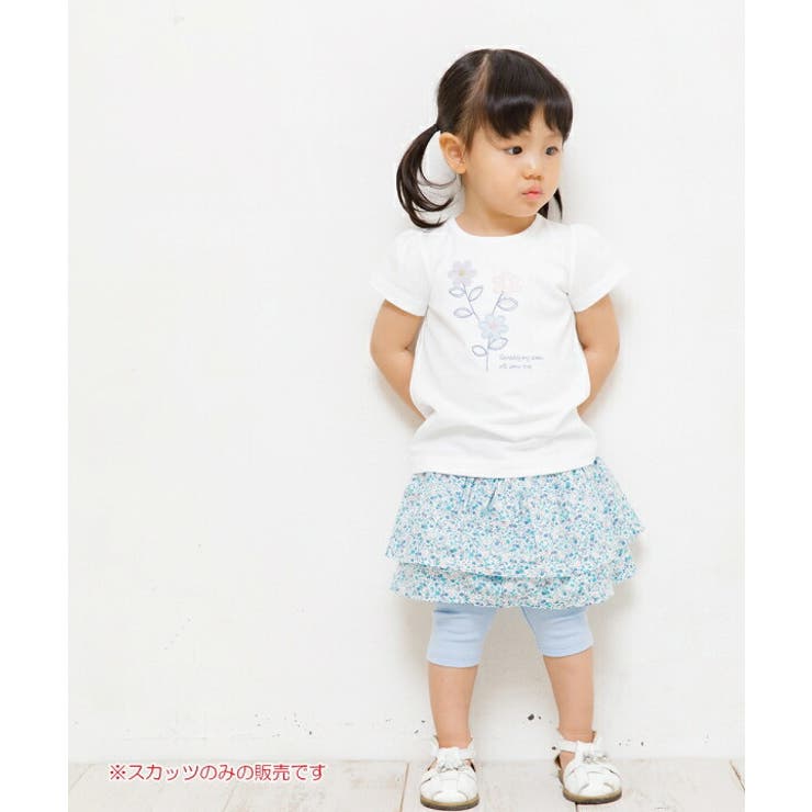 ベビーサイズ普段着通園着花柄リボン付き2段フリルスカートつき5分丈スカッツ