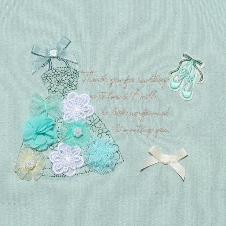 普段着通学着お花リボンドレスロゴ刺繍バレエシューズ微起毛