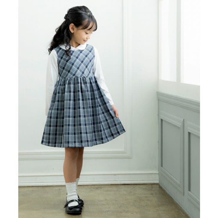 普段着通学着お出かけ着チェック柄ギャザー