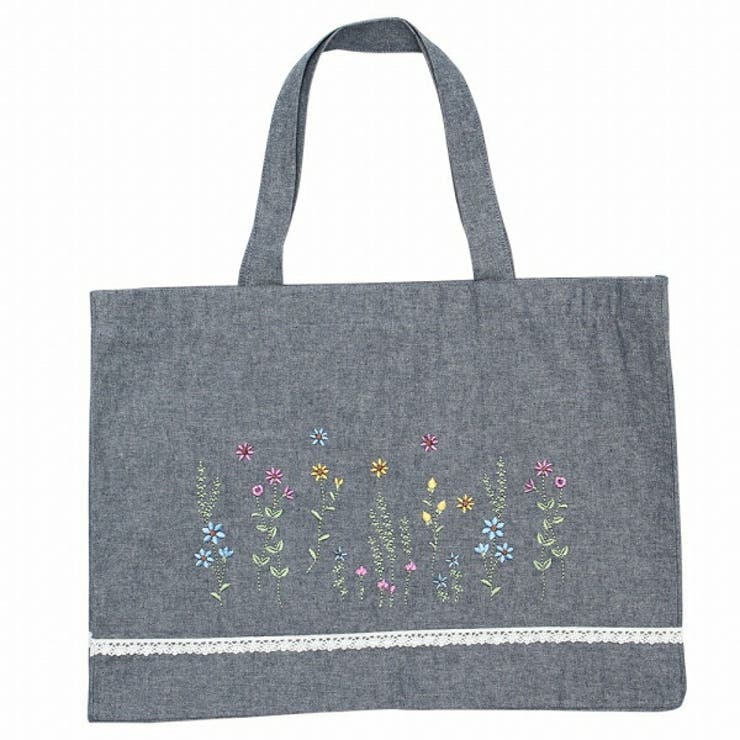 通学通園ダンガリーお花刺繍お稽古トートバッグ