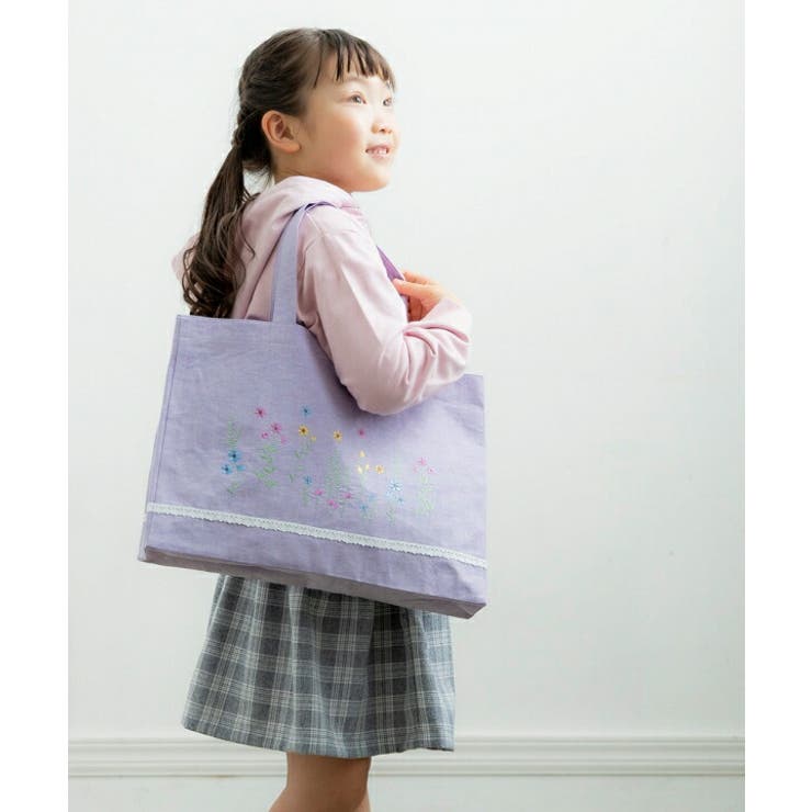 通学通園ダンガリーお花刺繍お稽古トートバッグ