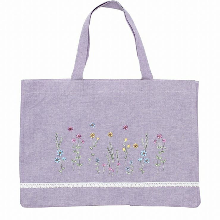 通学通園ダンガリーお花刺繍お稽古トートバッグ