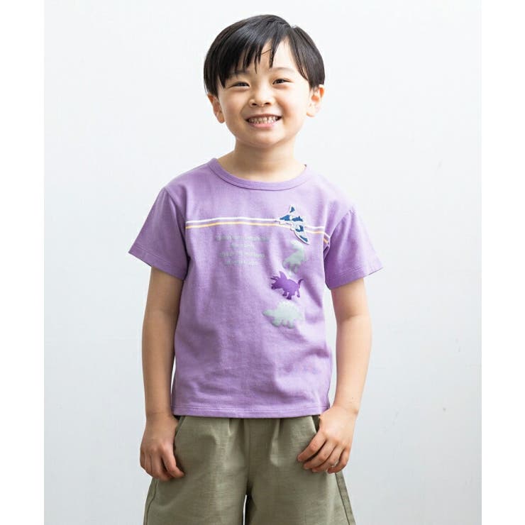 普段着通学着通園着綿100％恐竜モチーフつきロゴ