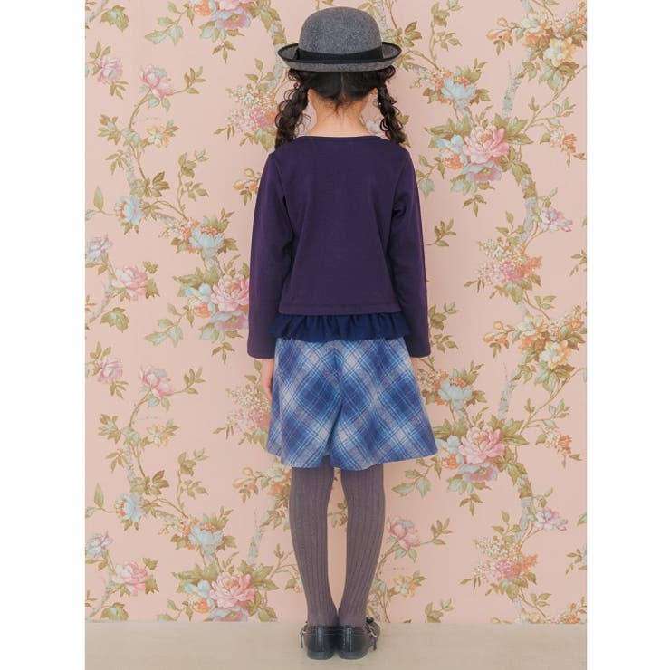 子供服 女の子 Tシャツ 秋冬 長袖 キッズ ジュニア ロンT ティーシャツ 子ども こども こども服 お花 刺繍 バラ リボン ネイビー アイボリー
