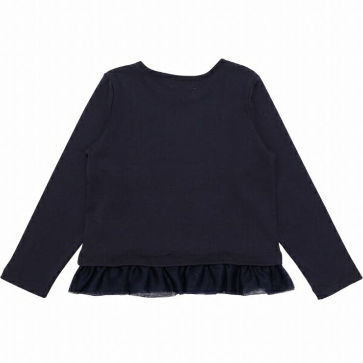子供服 女の子 Tシャツ 秋冬 長袖 キッズ ジュニア ロンT ティーシャツ 子ども こども こども服 お花 刺繍 バラ リボン ネイビー アイボリー