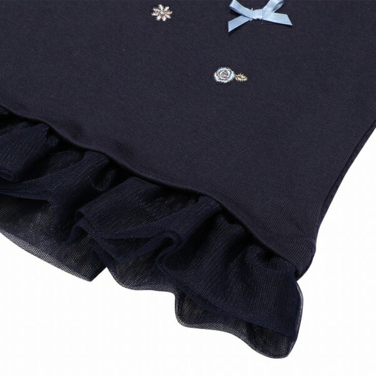 子供服 女の子 Tシャツ 秋冬 長袖 キッズ ジュニア ロンT ティーシャツ 子ども こども こども服 お花 刺繍 バラ リボン ネイビー アイボリー