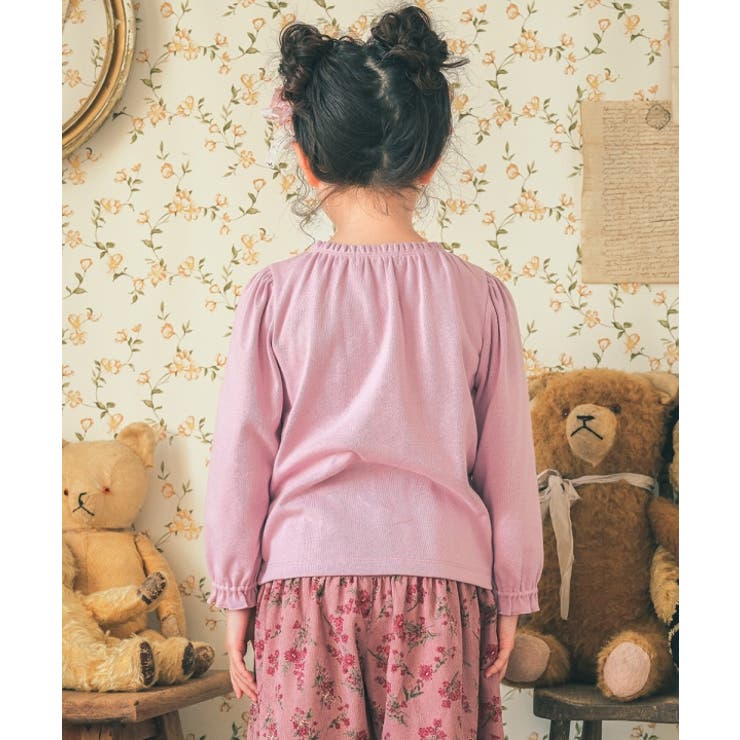 子供服 女の子 Tシャツ 秋冬 長袖 子供 こども 子ども キッズ ジュニア トップス カットソー ティーカップ スイーツ ロゴ 刺繍 フリル リボン