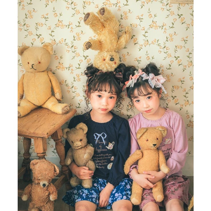 子供服 女の子 Tシャツ 秋冬 長袖 子供 こども 子ども キッズ ジュニア トップス カットソー ティーカップ スイーツ ロゴ 刺繍 フリル リボン