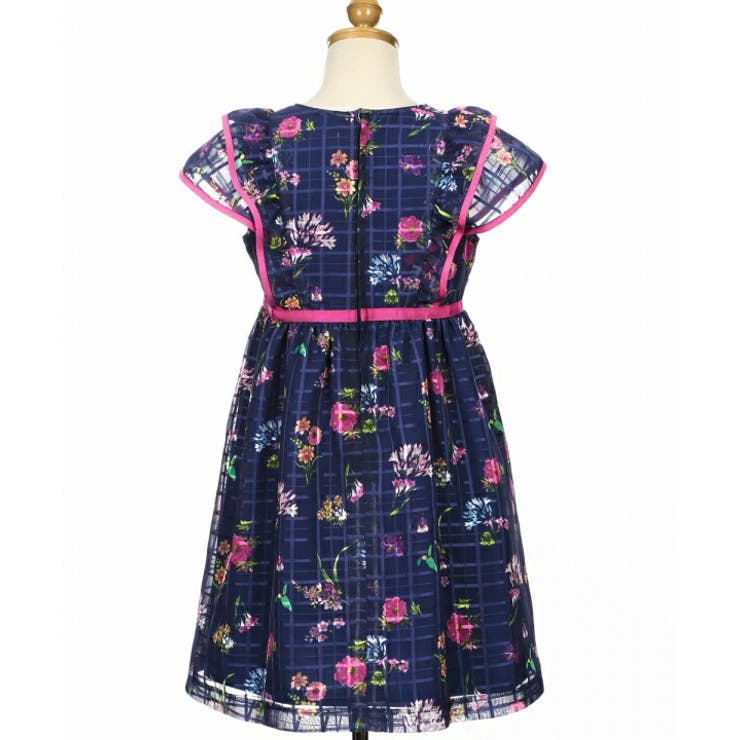 子供服 女の子 ワンピース ジャンパースカート 秋冬 半袖 日本製 こども服 子ども服 キッズ ジュニア フォーマル ドレス ピアノ発表会 音楽会 結婚式 花柄 裏地あり ネイビー