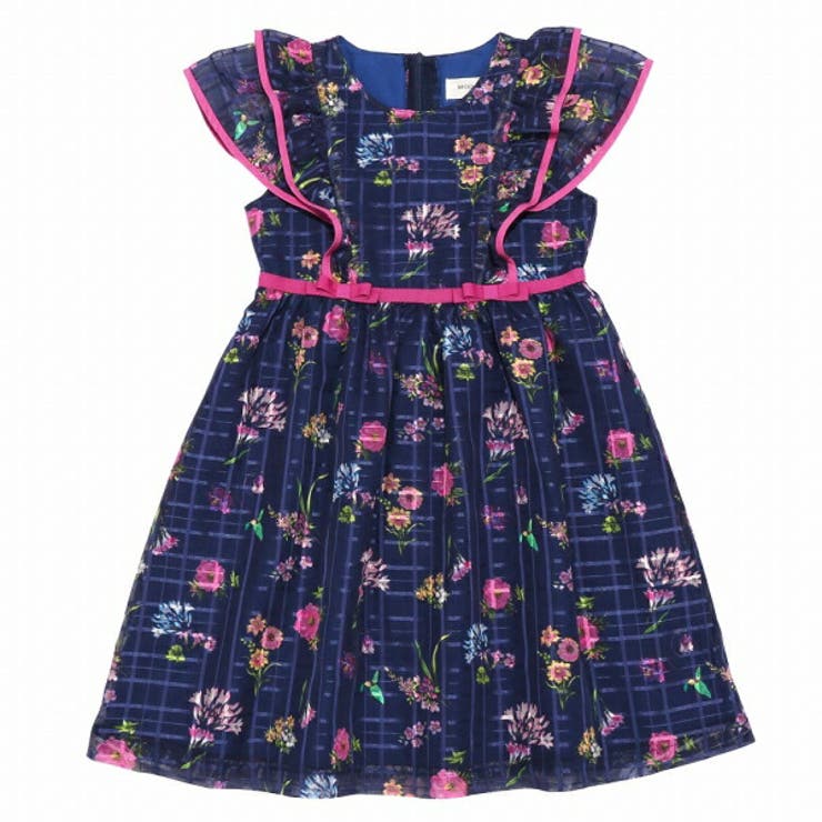 子供服 女の子 ワンピース ジャンパースカート 秋冬 半袖 日本製 こども服 子ども服 キッズ ジュニア フォーマル ドレス ピアノ発表会 音楽会 結婚式 花柄 裏地あり ネイビー