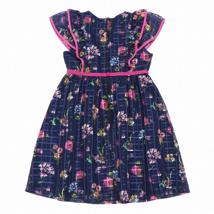 子供服 女の子 ワンピース ジャンパースカート 秋冬 半袖 日本製 こども服 子ども服 キッズ ジュニア フォーマル ドレス ピアノ発表会 音楽会 結婚式 花柄 裏地あり ネイビー
