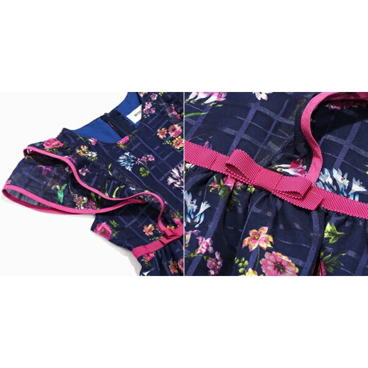 子供服 女の子 ワンピース ジャンパースカート 秋冬 半袖 日本製 こども服 子ども服 キッズ ジュニア フォーマル ドレス ピアノ発表会 音楽会 結婚式 花柄 裏地あり ネイビー