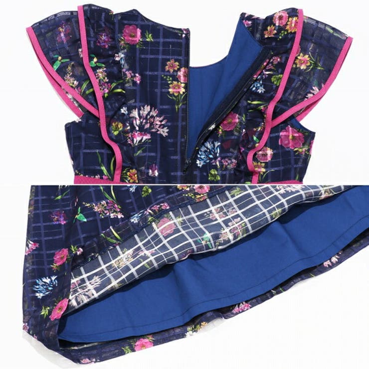 子供服 女の子 ワンピース ジャンパースカート 秋冬 半袖 日本製 こども服 子ども服 キッズ ジュニア フォーマル ドレス ピアノ発表会 音楽会 結婚式 花柄 裏地あり ネイビー