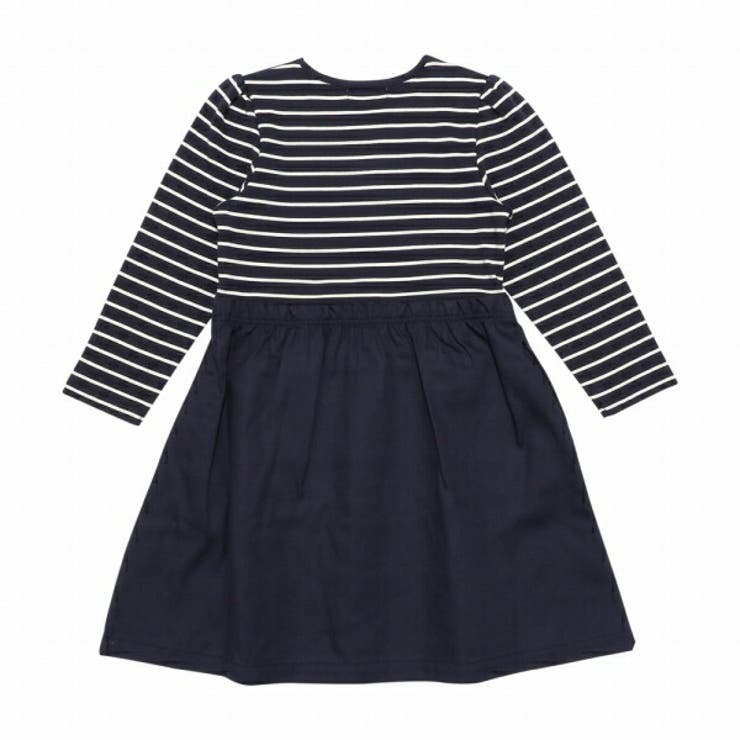 子供服 女の子 ドッキング ワンピース ジャンパースカート 秋冬 長袖 子ども服 こども服 こども ボーダー柄 音符 楽器 刺繍 ネイビー ホワイト×ブラック