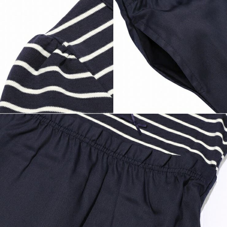 子供服 女の子 ドッキング ワンピース ジャンパースカート 秋冬 長袖 子ども服 こども服 こども ボーダー柄 音符 楽器 刺繍 ネイビー ホワイト×ブラック