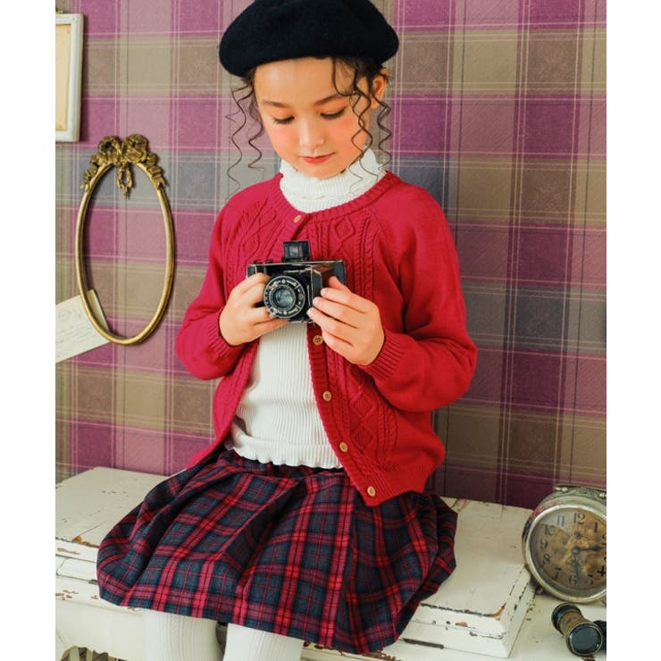 子供服 女の子 カーディガン 秋冬 長袖 普段着 通学着 お出かけ着 フォーマル ケーブル編み ニット セーター レッド ネイビー オフホワイト