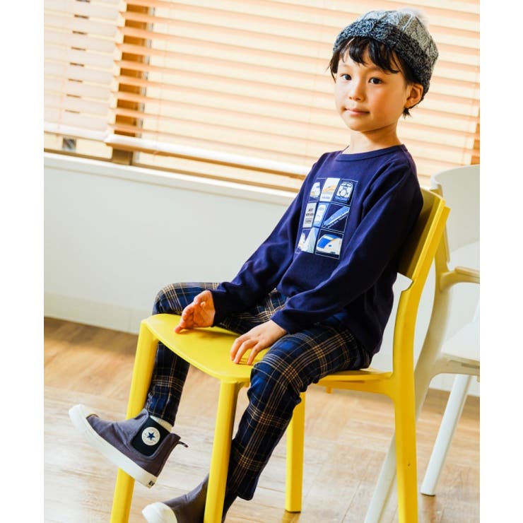 子供服 男の子 Tシャツ 秋冬 長袖 男児 おとこのこ ボーイズ ベビー 子ども こども服 キッズ 電車 乗り物 プリント 長そで カットソー レッド ネイビー