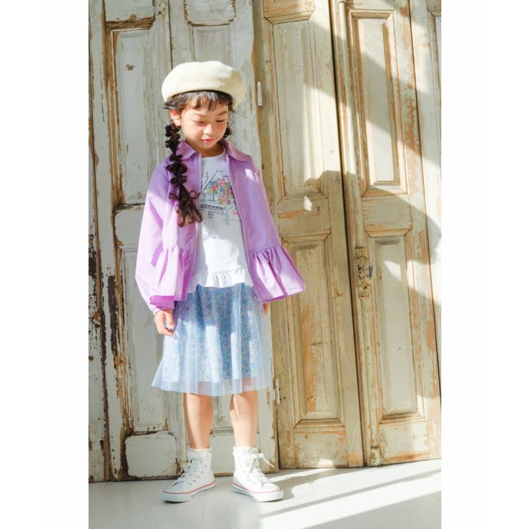 綿100％ベビーキッズジュニアお花ピアノ音符プリントフリル子ども服コットンTシャツ