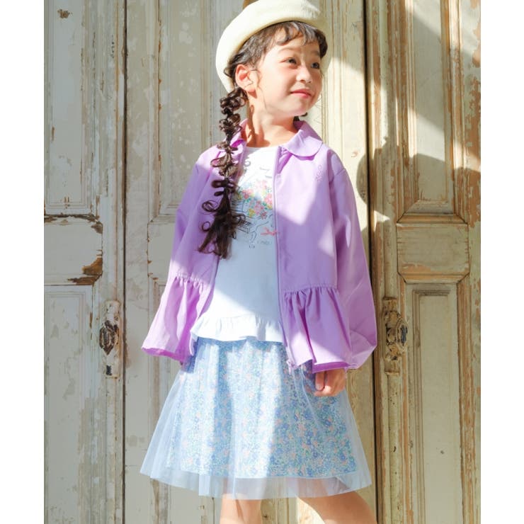 綿100％ベビーキッズジュニアお花ピアノ音符プリントフリル子ども服コットンTシャツ