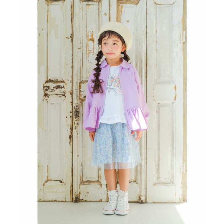 綿100％ベビーキッズジュニアお花ピアノ音符プリントフリル子ども服コットンTシャツ