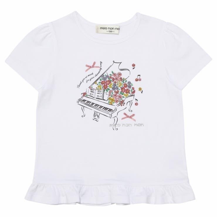 綿100％ベビーキッズジュニアお花ピアノ音符プリントフリル子ども服コットンTシャツ