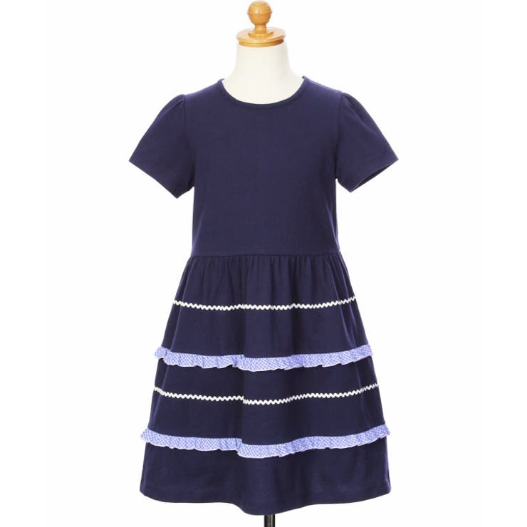 綿100％コットンワンピフリルギャザー半そでドッキングワンピース子ども服こども