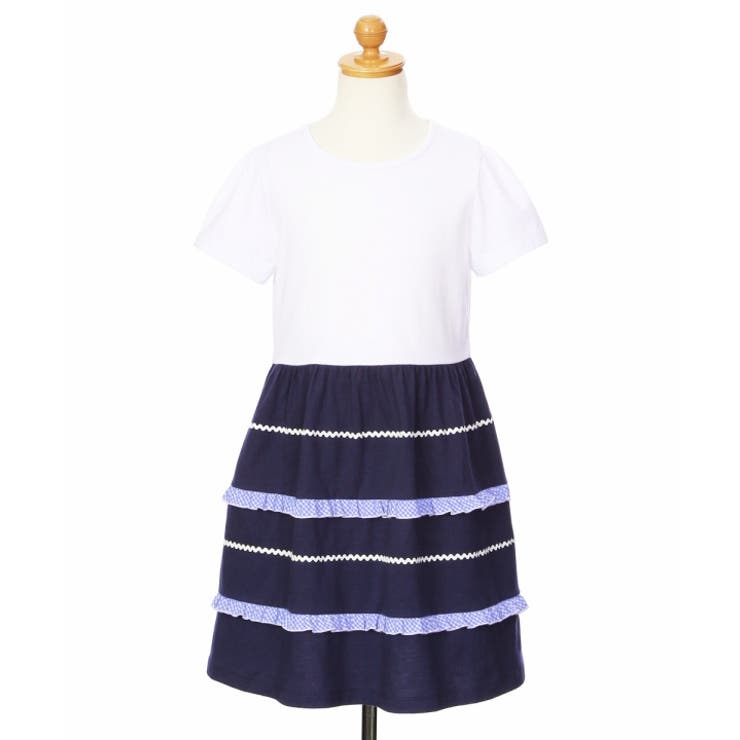 綿100％コットンワンピフリルギャザー半そでドッキングワンピース子ども服こども