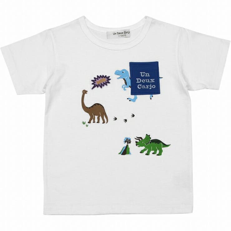 綿100％ベビーキッズ半そでカジュアル恐竜プリントワッペンつきロゴ刺繍ポケット