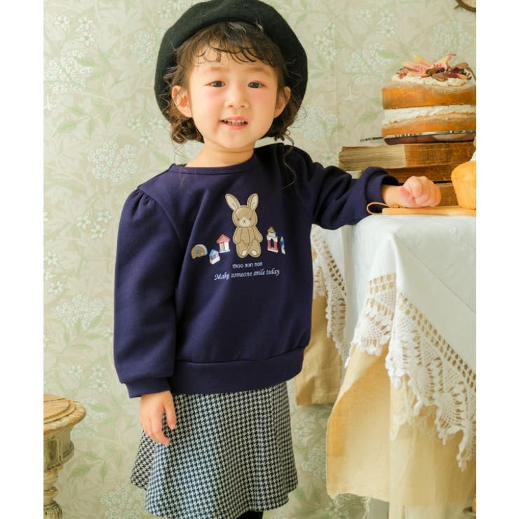 子供服 女の子 トレーナー 秋冬 長袖 子ども ベビー 通園 通学 デイリー お出かけ カジュアル キュート ガーリー ワッペン イエロー ネイビー 80cm 90cm 100cm 110cm 120cm 1歳 2歳 3歳 4歳 5歳 6歳 7歳 8歳 【むーのんのん moononnon】