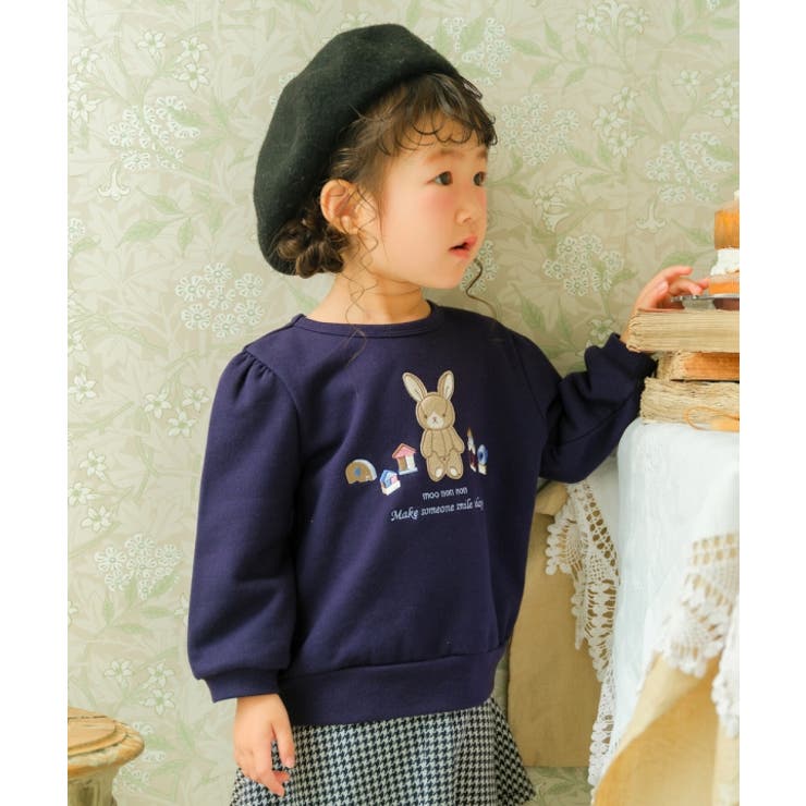 子供服 女の子 トレーナー 秋冬 長袖 子ども ベビー 通園 通学 デイリー お出かけ カジュアル キュート ガーリー ワッペン イエロー ネイビー 80cm 90cm 100cm 110cm 120cm 1歳 2歳 3歳 4歳 5歳 6歳 7歳 8歳 【むーのんのん moononnon】