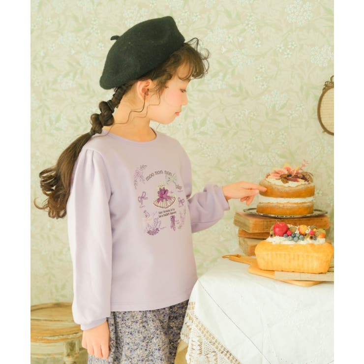 子供服 女の子 トレーナー 秋冬 長袖 普段着 通学着 刺繍 バレエ シューズ リボン 裏毛 アイボリー パープル 80cm 90cm 100cm 110cm 120cm 130cm 140cm 150cm 160cm 1歳 2歳 3歳 4歳 5歳 6歳 7歳 8歳 9歳 10歳 11歳 12歳 13歳 【むーのんのん moononnon】