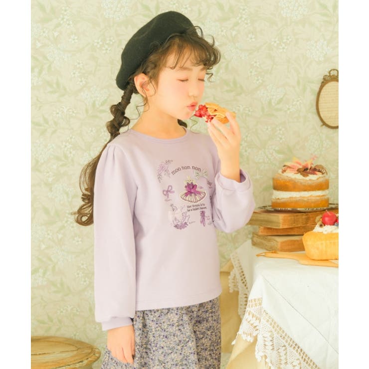 子供服 女の子 トレーナー 秋冬 長袖 普段着 通学着 刺繍 バレエ シューズ リボン 裏毛 アイボリー パープル 80cm 90cm 100cm 110cm 120cm 130cm 140cm 150cm 160cm 1歳 2歳 3歳 4歳 5歳 6歳 7歳 8歳 9歳 10歳 11歳 12歳 13歳 【むーのんのん moononnon】