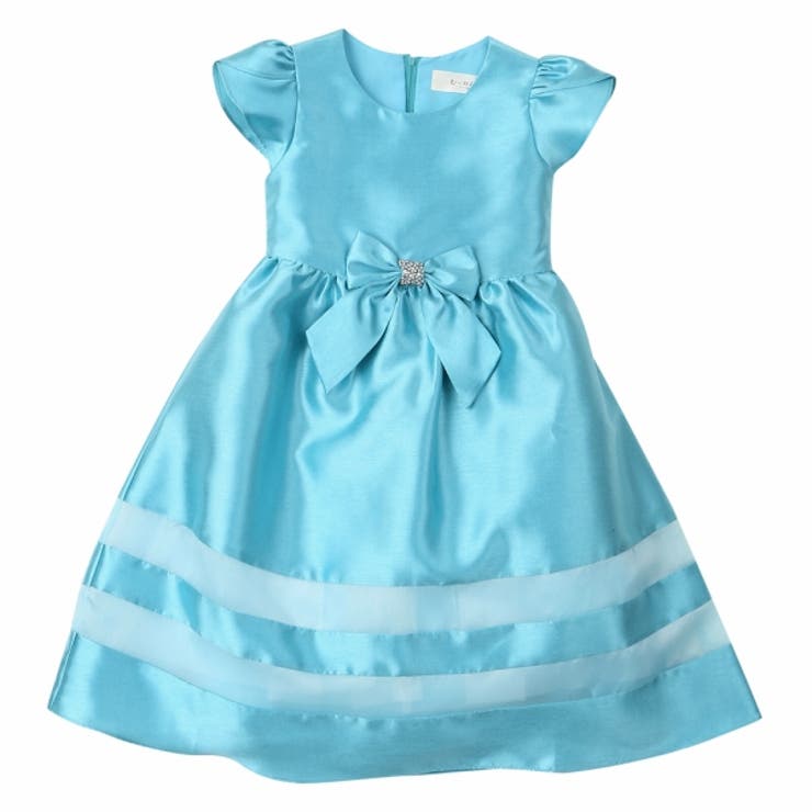 子供服女の子フォーマルドレス発表会結婚式半袖ラインストーンリボン付きチュールライン入りドレスピンクブルー120cm130cm140cm150cm160cm【むーのんのんMOONONNON】