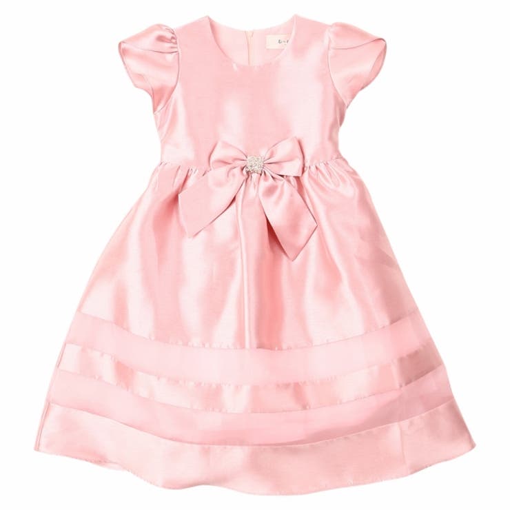 子供服女の子フォーマルドレス発表会結婚式半袖ラインストーンリボン付きチュールライン入りドレスピンクブルー120cm130cm140cm150cm160cm【むーのんのんMOONONNON】
