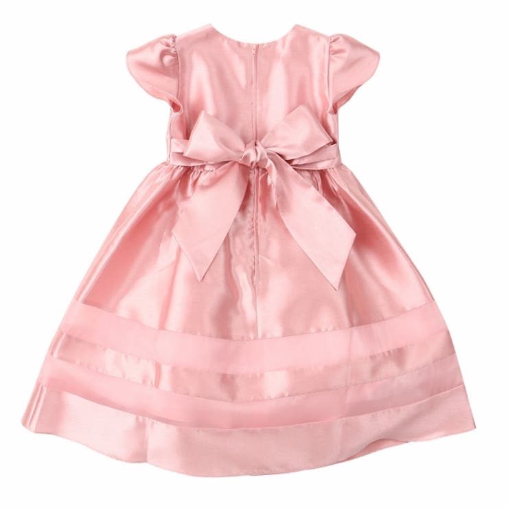 子供服女の子フォーマルドレス発表会結婚式半袖ラインストーンリボン付きチュールライン入りドレスピンクブルー120cm130cm140cm150cm160cm【むーのんのんMOONONNON】