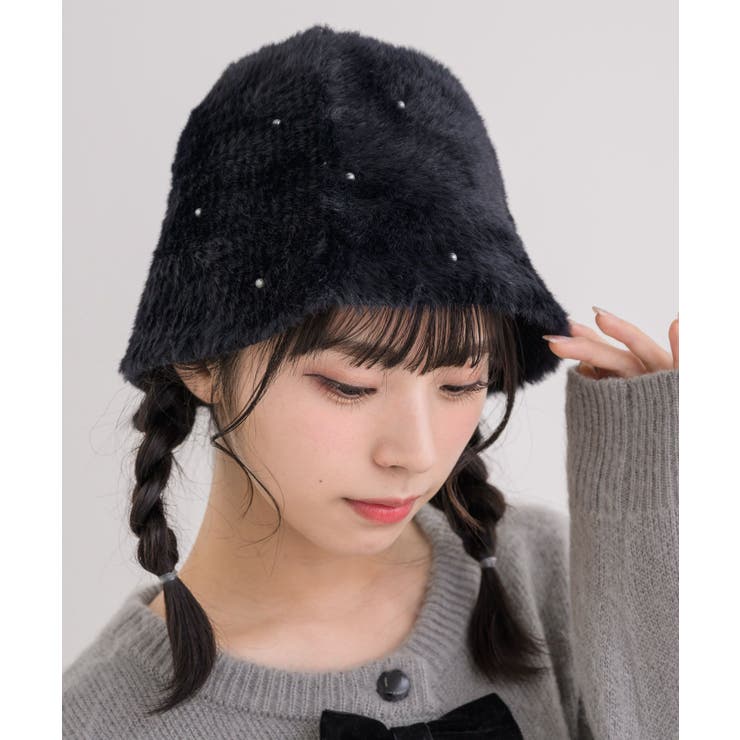 BLK1 | パール付きシャギーハット | RETRO GIRL