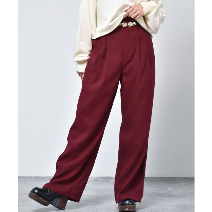 新品 ETRO エトロ ベルベット ワイドストレートパンツ ハイウエスト レッド □Emsexcite□ ベルト付ストレートパンツ[品番：RTGW0004935]｜RETRO