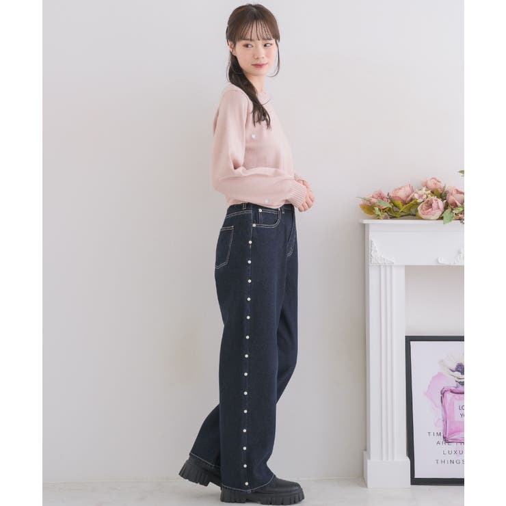 Rirandture パールビジューストレートデニム　美品 リランドチュール Rirandture パールビジューストレートデニム 1