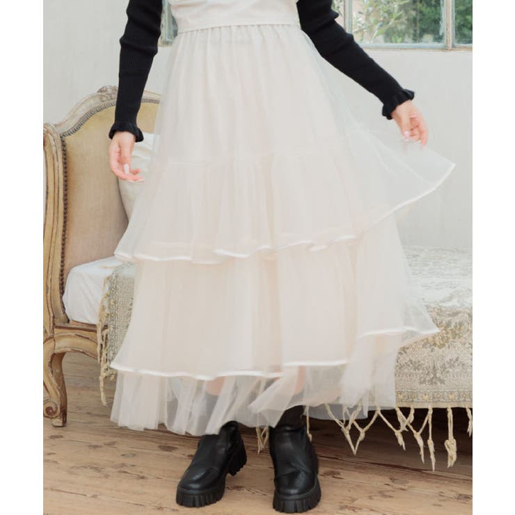 WHT4 | プリーツチュールSK 【Emsexcite】チュールスカート ティアードスカート | RETRO GIRL