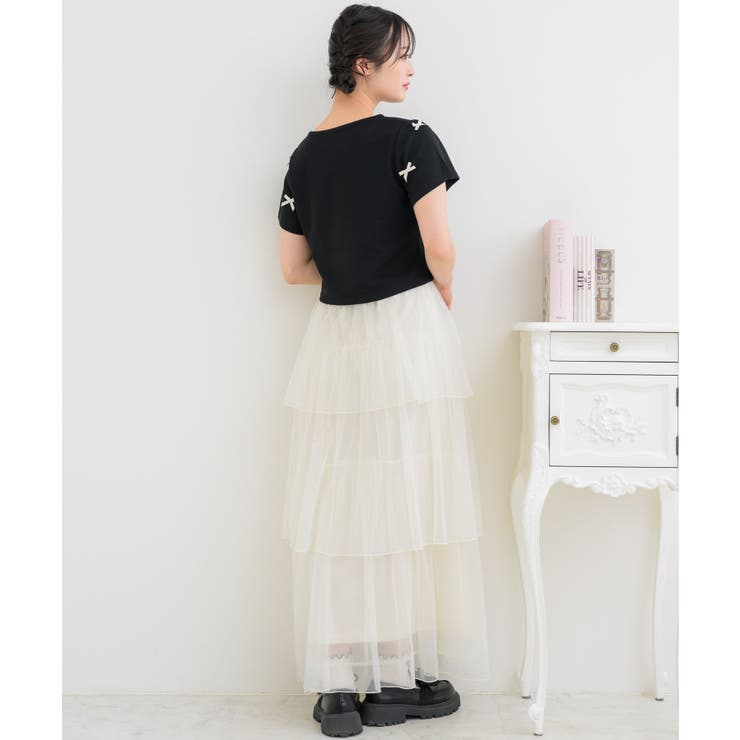 リージャ ホワイト メッシュ フリル スカートXS リージャ ホワイト