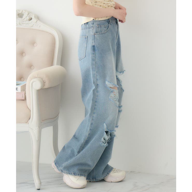 ダメージデニムPT[品番：RTGW0009074]｜RETRO GIRL（レトロガール）の